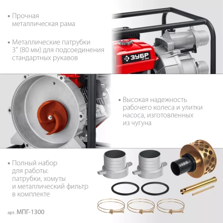 ЗУБР 1300 л/мин, мотопомпа бензиновая для грязной воды (МПГ-1300) купить в Когалыме