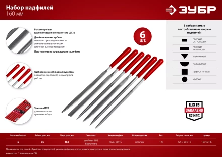 ЗУБР 6 шт, 160 мм, в чехле, с ручками набор надфилей (16016-H6) купить в Когалыме