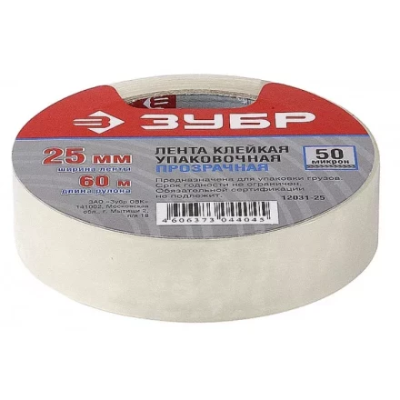 Клейкая лента ЗУБР "МАСТЕР", прозрачная, 25мм х 60м 12031-25 купить в Когалыме