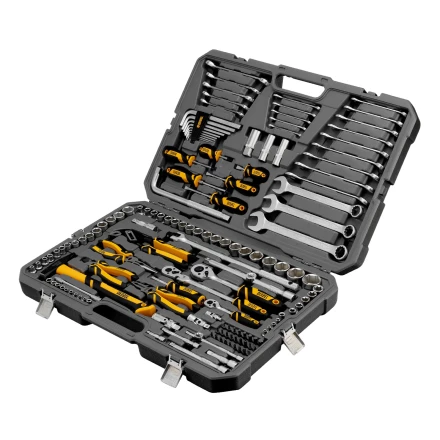 Набор инструментов, 1/2&quot;, 1/4&quot;, 3/8&quot;, CrV, S2, пластиковый кейс, 144 предмета// Denzel 15805 купить в Когалыме