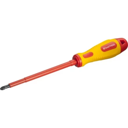 Отвертка KRAFTOOL, высоковольтная, Cr-Mo-V стержень, двухкомпонент. маслобензостойкая рукоятка, PH №3, 150мм 250084-3-150 купить в Когалыме