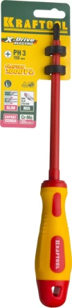 Отвертка KRAFTOOL, высоковольтная, Cr-Mo-V стержень, двухкомпонент. маслобензостойкая рукоятка, PH №3, 150мм 250084-3-150 купить в Когалыме