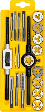 Набор метчиков и плашек STAYER "MASTER", метчикодержатель 1шт, плашкодержатель 1шт, метчики 9шт, плашки 9шт, 20 предметов 28012-H20 купить в Когалыме