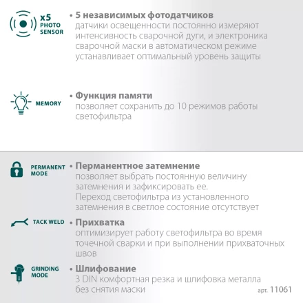 Маска сварщика с автоматическим светофильтром 11061 купить в Когалыме