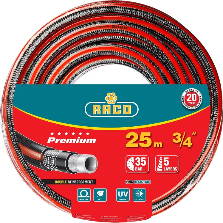 Шланг RACO "PREMIUM" поливочный, 40атм., армированный, 3-х слойный, 3/4"х25м 40300-3/4-25 купить в Когалыме