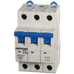 Выключатель автоматический СВЕТОЗАР 3-полюсный, 10 A, "C", откл. сп. 6 кА, 400 В SV-49063-10-C
