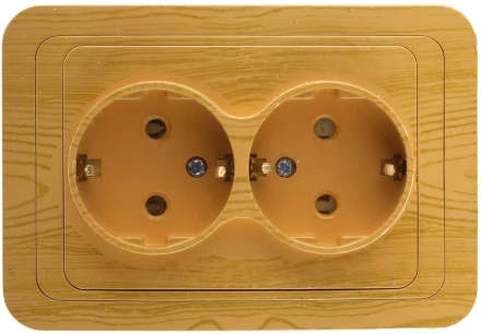 Розетка СВЕТОЗАР "ГАММА" с заземлением, двойная, цвет ольха, 16А/~250В SV-54107-A купить в Когалыме