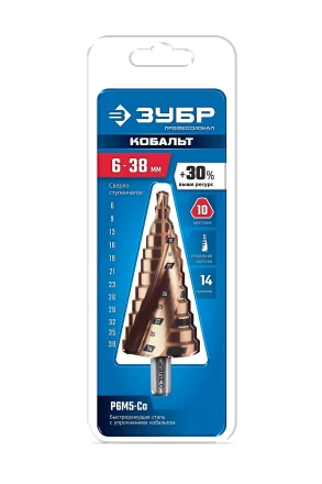 ЗУБР КОБАЛЬТ 6-38мм, 12 ступеней, винтовая проточка, сверло ступенчатое, ПРОФЕССИОНАЛ (29674-6-38-12) купить в Когалыме