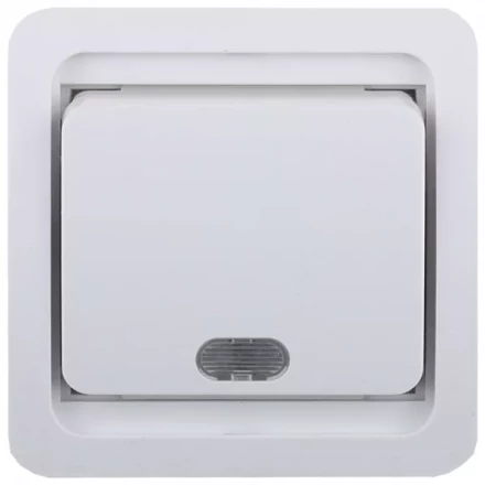 Выключатель СВЕТОЗАР "ГАММА" одноклавишный, с подсветкой, цвет белый, 10А/~250В SV-54131-W купить в Когалыме