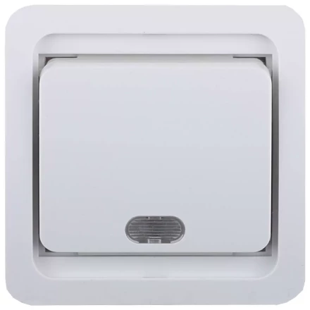 Выключатель СВЕТОЗАР "ГАММА" одноклавишный, с подсветкой, цвет белый, 10А/~250В SV-54131-W купить в Когалыме