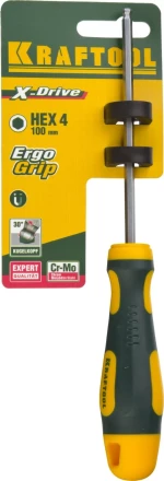 Отвертка KRAFTOOL, Cr-Mo-V сталь, двухкомпонентная противоскользящая рукоятка, HEX, №4x100мм 250075-4-100 купить в Когалыме