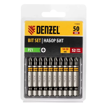 Бита PZ1х50, сталь S2, шестигранный профиль, 10 шт. Е 6,3 Denzel 11655 купить в Когалыме