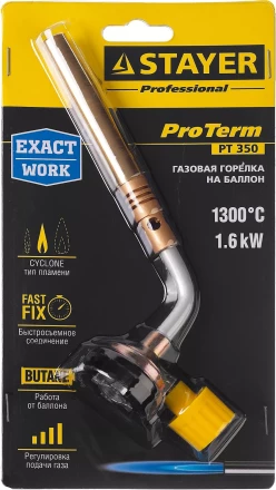 Газовая горелка "ProTerm" на баллон, STAYER "PROFESSIONAL" 55586, регулировка пламени, вихревое пламя, цанговое соединение, 1300С 55586 купить в Когалыме