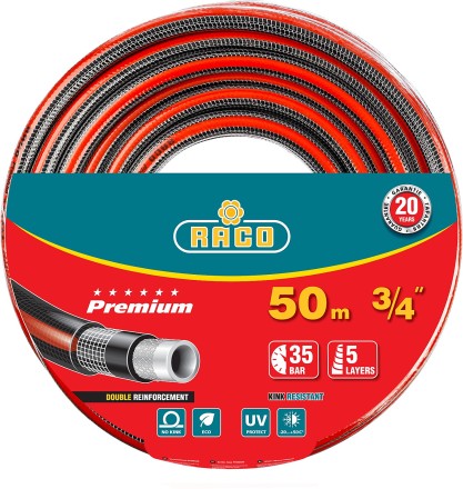 Шланг RACO &quot;PREMIUM&quot; поливочный, 40атм., армированный, 3-х слойный, 3/4&quot;х50м 40300-3/4-50 купить в Когалыме