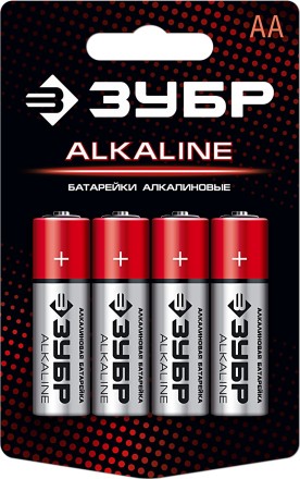 Батарейка &quot;ЗУБР&quot; &quot;ALCALINE&quot; щелочная (алкалиновая), &quot;AA&quot;, 1,5В, 4шт 59223-4C купить в Когалыме