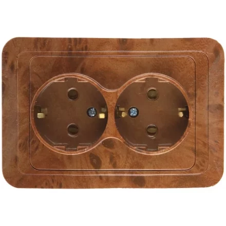 Розетка СВЕТОЗАР "ГАММА" с заземлением, двойная, цвет орех, 16А/~250В SV-54107-N купить в Когалыме
