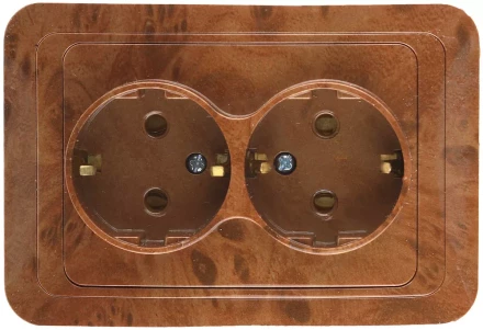 Розетка СВЕТОЗАР "ГАММА" с заземлением, двойная, цвет орех, 16А/~250В SV-54107-N купить в Когалыме