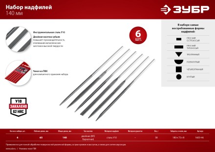 ЗУБР 6 шт, 140 мм, набор надфилей в чехле (1605-H6) купить в Когалыме