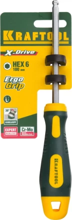 Отвертка KRAFTOOL, Cr-Mo-V сталь, двухкомпонентная противоскользящая рукоятка, HEX, №6x100мм 250075-6-100 купить в Когалыме