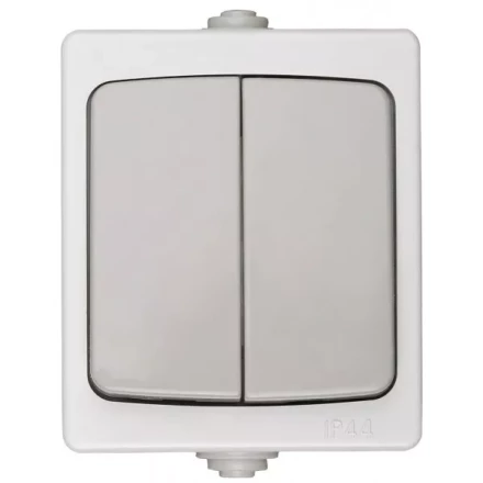 Выключатель СВЕТОЗАР "АВРОРА" двухклавишный, IP44, цвет серо-белый, 10А/~250В SV-54336-W купить в Когалыме