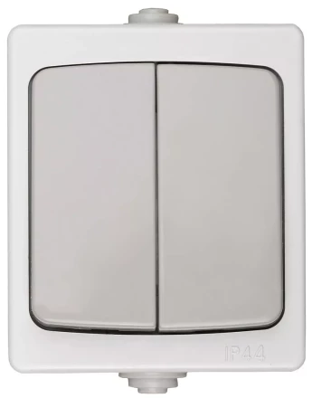 Выключатель СВЕТОЗАР "АВРОРА" двухклавишный, IP44, цвет серо-белый, 10А/~250В SV-54336-W купить в Когалыме