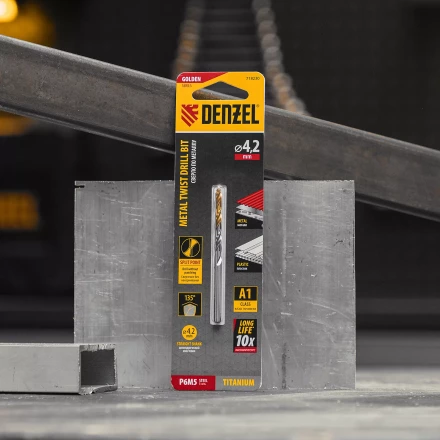 Сверло спиральное по металлу Denzel 4,2 x 75 мм, Р6М5, Golden Tip, 718230 купить в Когалыме