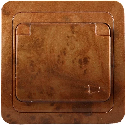 Розетка СВЕТОЗАР "ГАММА" с заземлением, одинарная с крышкой, цвет орех, 16А/~250В SV-54110-N купить в Когалыме