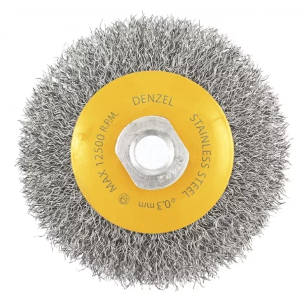 Щетка для УШМ 100 мм Тарелка витая нержавеющая проволока 0.3 мм М14 Denzel 746083 купить в Когалыме