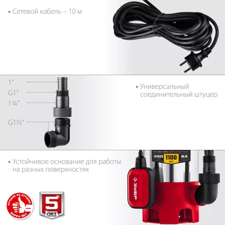 ЗУБР 1100 Вт, дренажный насос для грязной воды, корпус - нерж. сталь (НПГ-М3-1100-С) купить в Когалыме