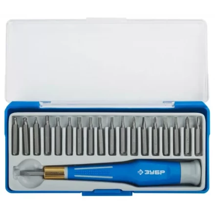 Набор ЗУБР Отвертка "ЭКСПЕРТ" для точных работ, CR-V, двухкомпонентная рукоятка,сменные биты, 20предметов 25622-H20 купить в Когалыме