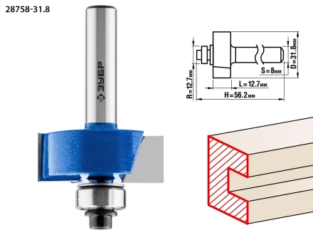 ЗУБР 31.8 x 12.7 мм, хвостовик 8 мм, фреза фальцевая, Профессионал (28758-31.8) купить в Когалыме