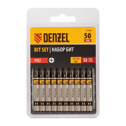 Бита PH2х50, сталь S2, шестигранный профиль, 10 шт. Е 6,3 Denzel 11649 купить в Когалыме