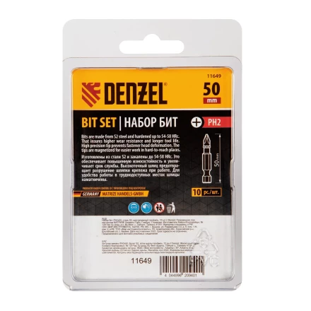Бита PH2х50, сталь S2, шестигранный профиль, 10 шт. Е 6,3 Denzel 11649 купить в Когалыме