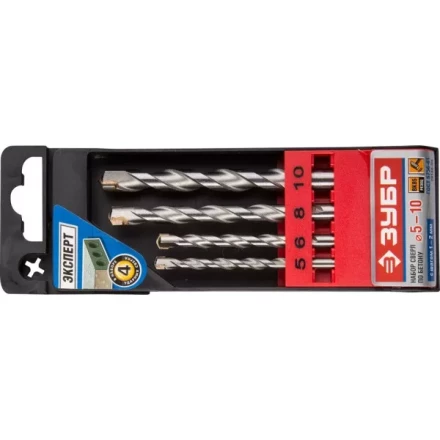 Набор ЗУБР Сверла по бетону ударные, 5-6-8-10 мм, пластиковый бокс, 4 шт 29140-H4 купить в Когалыме