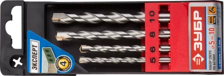 Набор ЗУБР Сверла по бетону ударные, 5-6-8-10 мм, пластиковый бокс, 4 шт 29140-H4 купить в Когалыме