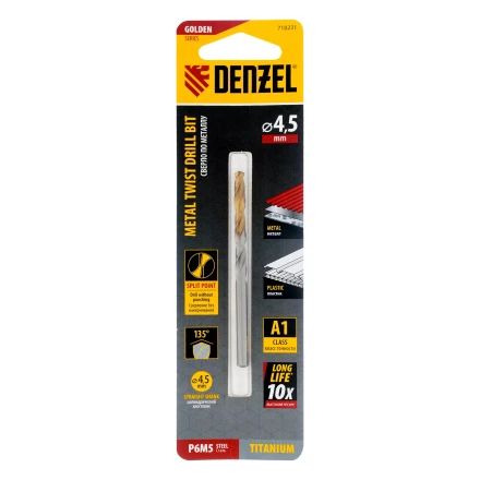 Сверло спиральное по металлу Denzel 4,5 x 80 мм, Р6М5, Golden Tip, 718231 купить в Когалыме