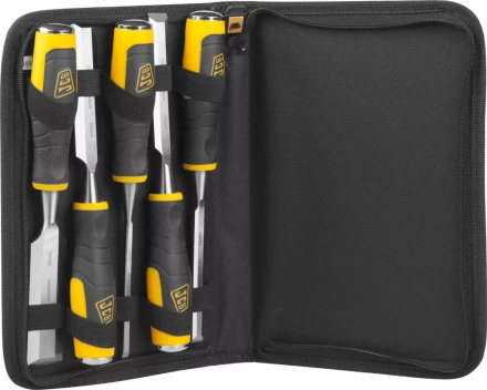 Набор JCB: Стамески, двухкомпонентные рукоятки, CrV cталь, 6 предм.: 6,12,19,25,32мм, с чехлом JCS009 купить в Когалыме