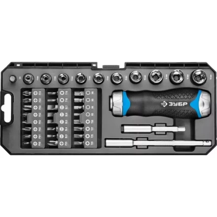 Набор ЗУБР "ПРОФЕССИОНАЛ": Отвертка реверсив с двухкомп рукоят, насадки, CrMo, рукоят с отсеком для хранения бит, 38 предметов 25352-H38 купить в Когалыме