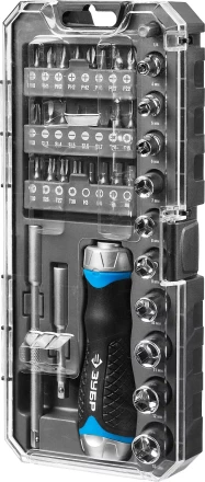 Набор ЗУБР "ПРОФЕССИОНАЛ": Отвертка реверсив с двухкомп рукоят, насадки, CrMo, рукоят с отсеком для хранения бит, 38 предметов 25352-H38 купить в Когалыме