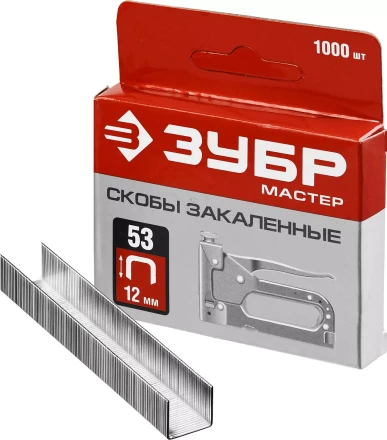 Скобы тип 53, 12 мм, закаленные, ЗУБР "МАСТЕР" 31625-12, 1000 шт 31625-12 купить в Когалыме