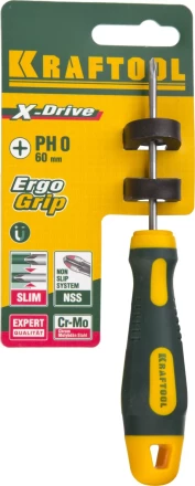 Отвертка KRAFTOOL, Cr-Mo-V сталь, двухкомпонентная противоскользящая рукоятка, PH, №0x60мм 250072-0-060 купить в Когалыме