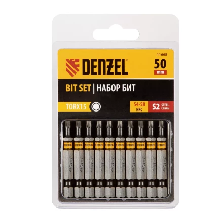Бита TX 15х50, сталь S2, шестигранный профиль, 10 шт. Е 6,3 Denzel 11668 купить в Когалыме