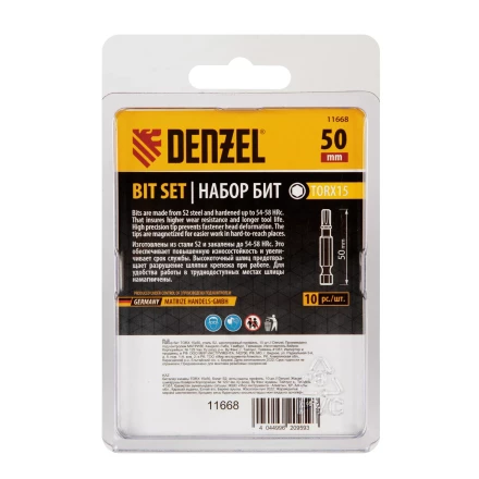 Бита TX 15х50, сталь S2, шестигранный профиль, 10 шт. Е 6,3 Denzel 11668 купить в Когалыме
