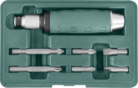Ударная отвертка с битами SL8 SL10мм  PH2 PH3  36мм  PH2 PH3   80мм 7 предметов AG010055A Jonnesway 48649 купить в Когалыме