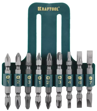 Набор KRAFTOOL Биты двухсторонние, в пласт. держателе, Cr-V, 9 предметов 26060-H10 купить в Когалыме