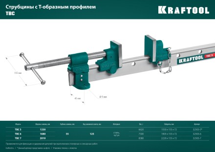 Струбцина с Т-образным профилем KRAFTOOL 32303-5 купить в Когалыме