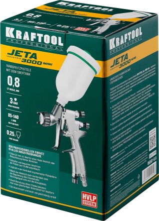 Краскопульт пневматический KRAFTOOL &quot;PRO&quot; Jeta 3000 mini, HVLP, c верхним бачком, 0,8мм 06561-0.8 купить в Когалыме
