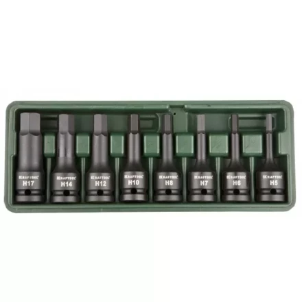 Торцовые головки KRAFTOOL "INDUSTRIE QUALITAT" ударные в наборе, (1/2"), Cr-Mo, фосфат., HEX, H5-H17, 8 шт. 27950-H8 купить в Когалыме
