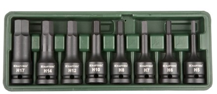 Торцовые головки KRAFTOOL &quot;INDUSTRIE QUALITAT&quot; ударные в наборе, (1/2&quot;), Cr-Mo, фосфат., HEX, H5-H17, 8 шт. 27950-H8 купить в Когалыме