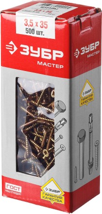 Шурупы ЗУБР &quot;МАСТЕР&quot; по дереву желтопассивированные, 3.5x35мм, 500шт 4-300391-35-035 купить в Когалыме